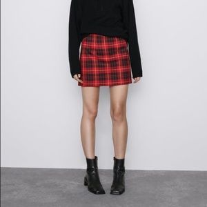 ZARA red plaid mini skirt